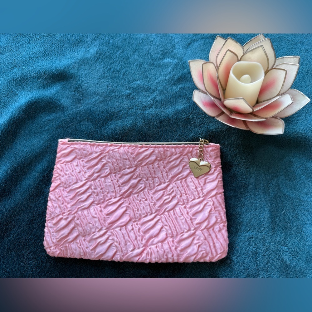 Ipsy Pink Textured Pouch with Heart Charm